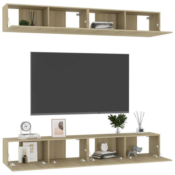 Móveis de TV 4pcs 100x30x30cm contraplacado cor carvalho sonoma - Image 3