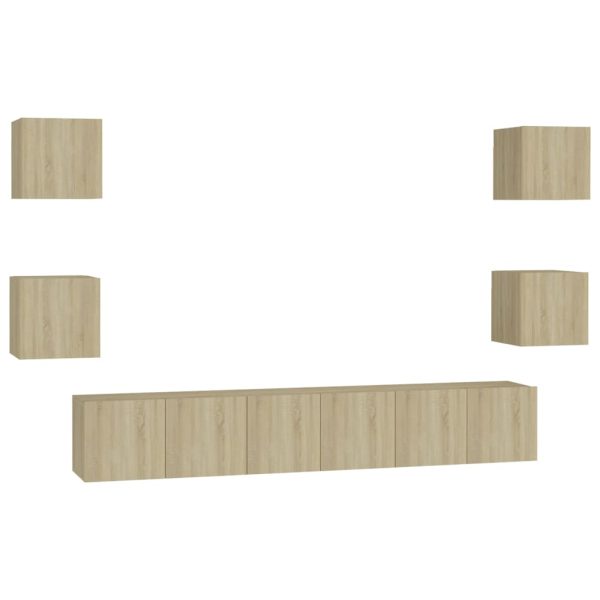 7 pcs conjunto de móveis de TV contraplacado carvalho sonoma - Image 2