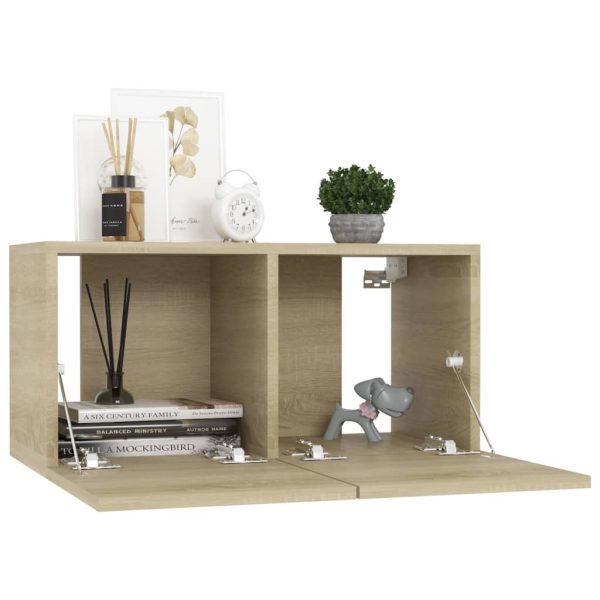 7 pcs conjunto de móveis de TV contraplacado carvalho sonoma - Image 4