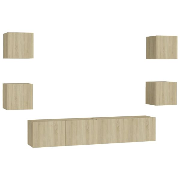 6pcs conjunto de móveis de TV contraplacado cor carvalho sonoma - Image 2