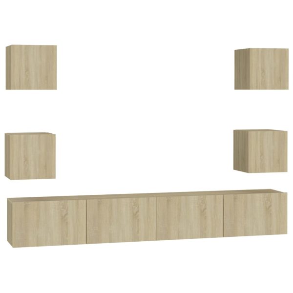 6pcs conjunto de móveis de TV contraplacado cor carvalho sonoma - Image 2