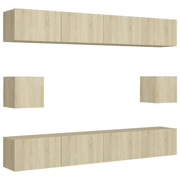 6 pcs conjunto de móveis de TV contraplacado carvalho sonoma - Image 2
