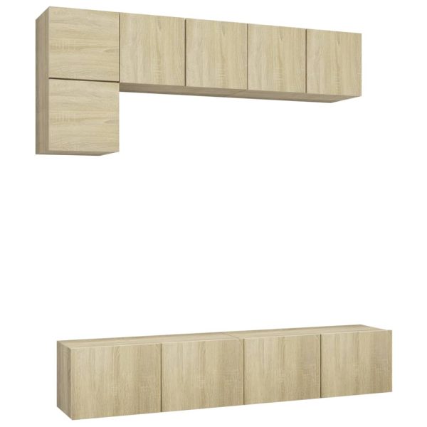 5pcs conjunto de móveis de TV contraplacado cor carvalho sonoma - Image 2