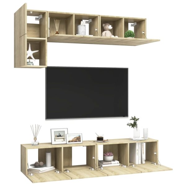5pcs conjunto de móveis de TV contraplacado cor carvalho sonoma - Image 3