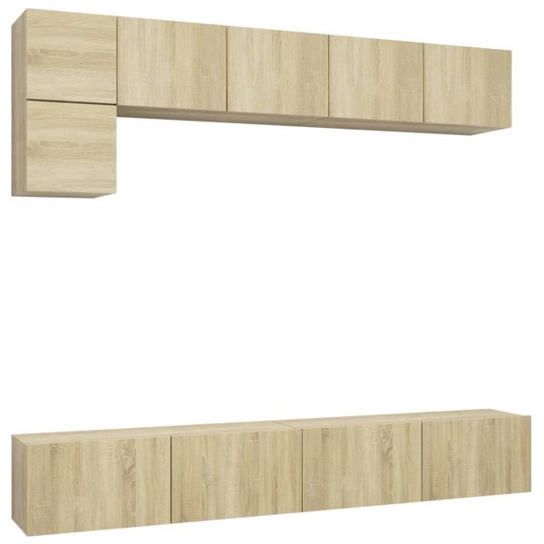 5pcs conjunto de móveis de TV contraplacado cor carvalho sonoma - Image 2