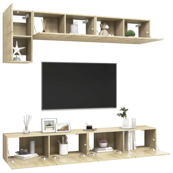 5pcs conjunto de móveis de TV contraplacado cor carvalho sonoma - Image 3