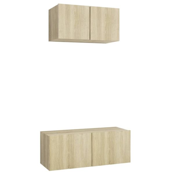 2 pcs conjunto de móveis de TV contraplacado carvalho sonoma - Image 2