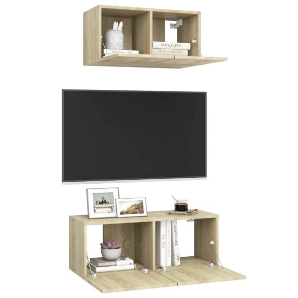 2 pcs conjunto de móveis de TV contraplacado carvalho sonoma - Image 3