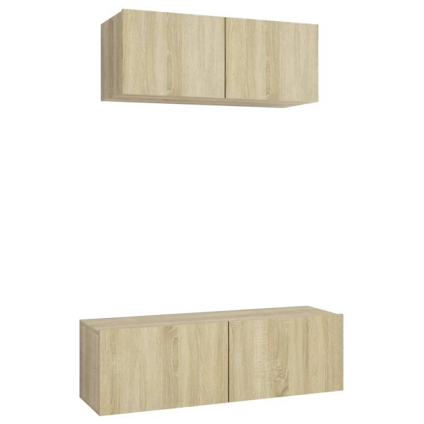 2 pcs conjunto de móveis de TV contraplacado carvalho sonoma - Image 2