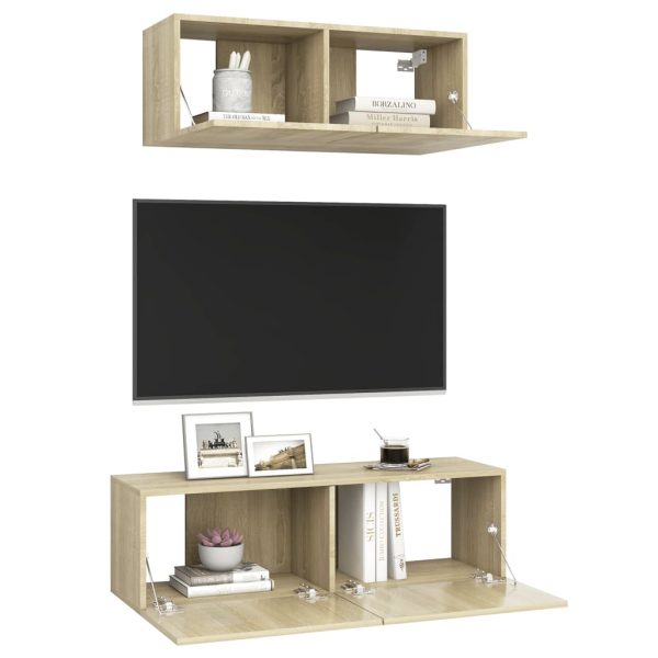 2 pcs conjunto de móveis de TV contraplacado carvalho sonoma - Image 3