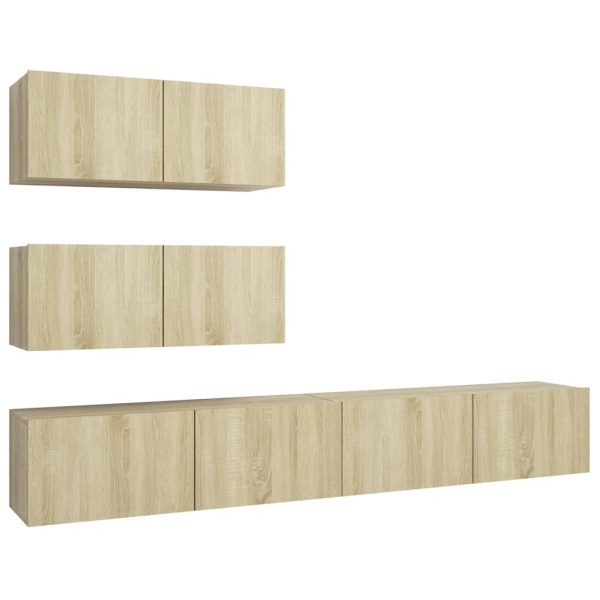 4pcs conjunto de móveis de TV contraplacado cor carvalho sonoma - Image 2