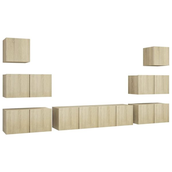 8 pcs conjunto de móveis de TV contraplacado carvalho sonoma - Image 2