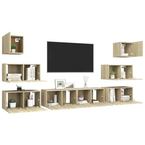 8 pcs conjunto de móveis de TV contraplacado carvalho sonoma - Image 3