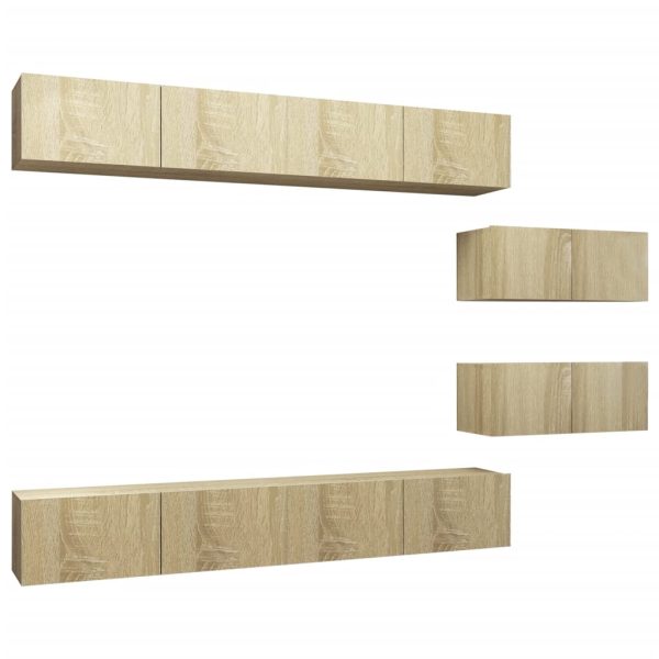 6 pcs conjunto móveis de TV contraplacado cor carvalho sonoma - Image 2