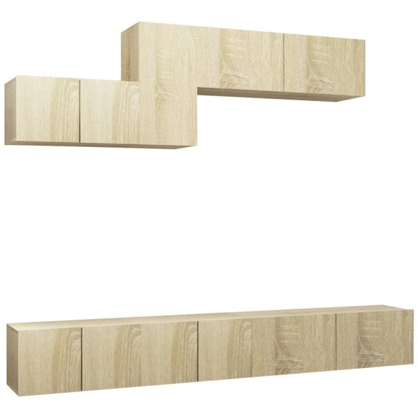 6pcs conjunto de móveis de TV contraplacado cor carvalho sonoma - Image 2