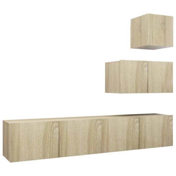 4pcs conjunto de móveis de TV contraplacado cor carvalho sonoma - Image 2