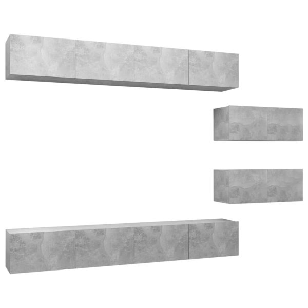 6 pcs conjunto de móveis de TV contraplacado cinzento cimento - Image 2