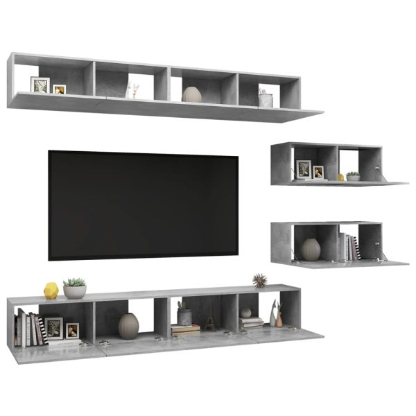 6 pcs conjunto de móveis de TV contraplacado cinzento cimento - Image 3