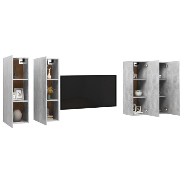 Móveis de TV 4 pcs 30,5x30x90 cm contraplacado cinzento cimento - Image 3