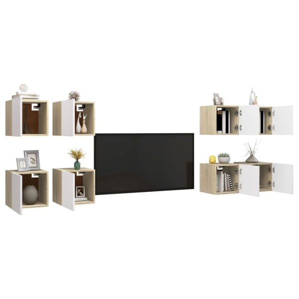 Móveis de TV parede 8 pcs 30,5x30x30cm branco e carvalho sonoma - Image 3