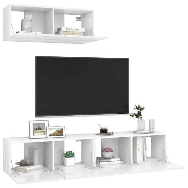 Móveis de TV 3 pcs contraplacado branco brilhante - Image 3