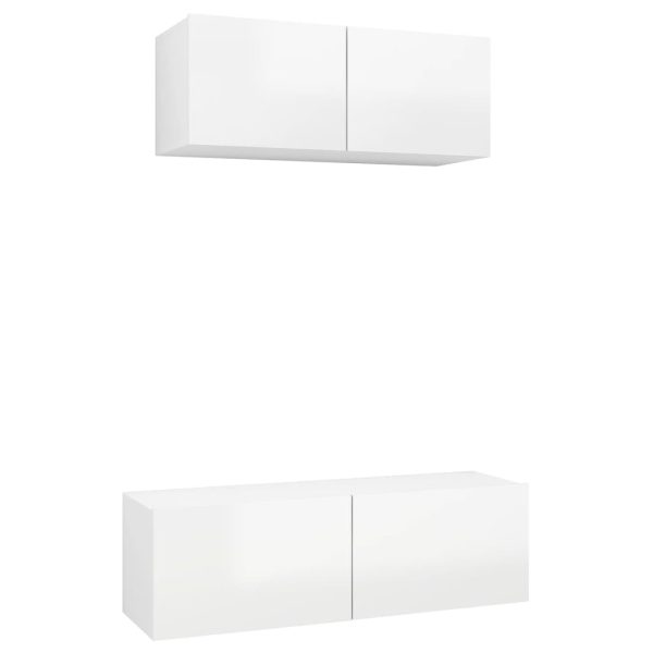 2 pcs conjunto de móveis de TV contraplacado branco brilhante - Image 2