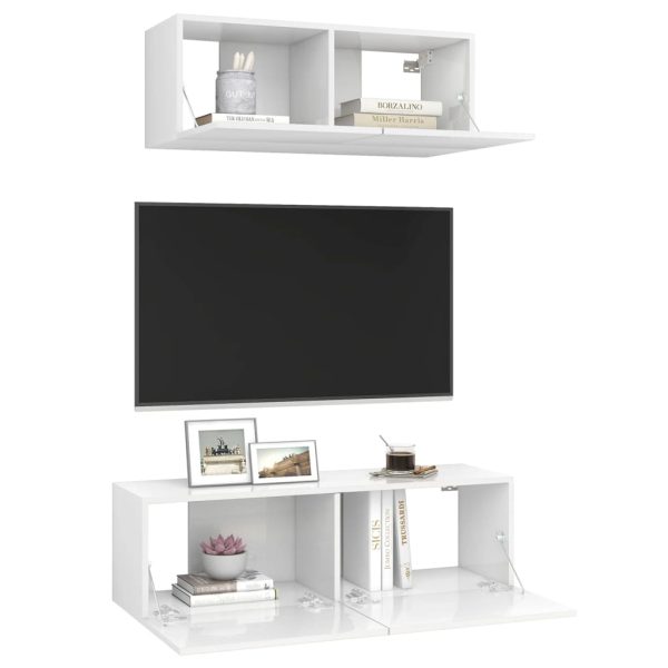 2 pcs conjunto de móveis de TV contraplacado branco brilhante - Image 3