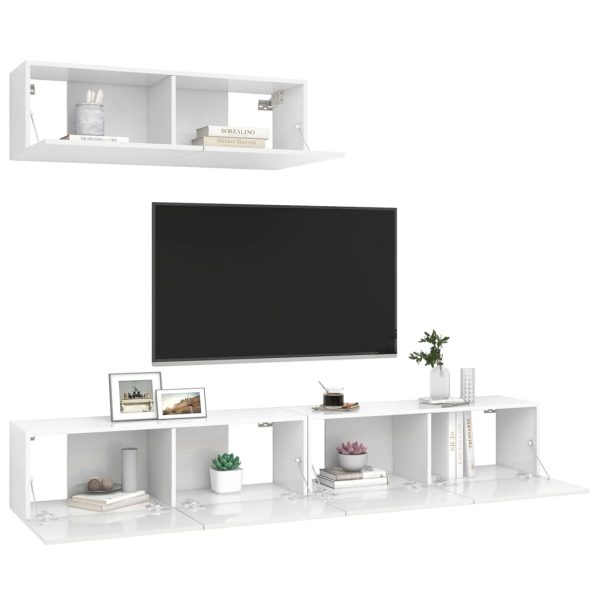 Móveis de TV 3 pcs contraplacado branco brilhante - Image 3