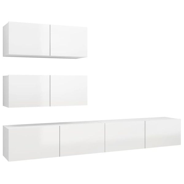 4 pcs conjunto de móveis de TV contraplacado branco brilhante - Image 2