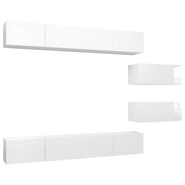 6 pcs conjunto de móveis de TV contraplacado branco brilhante - Image 2