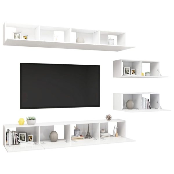 6 pcs conjunto de móveis de TV contraplacado branco brilhante - Image 3