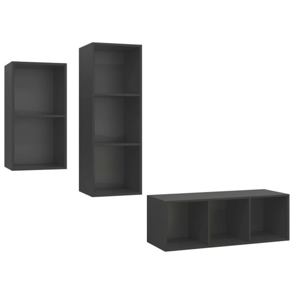 3 pcs conjunto de móveis de TV contraplacado cinzento - Image 2