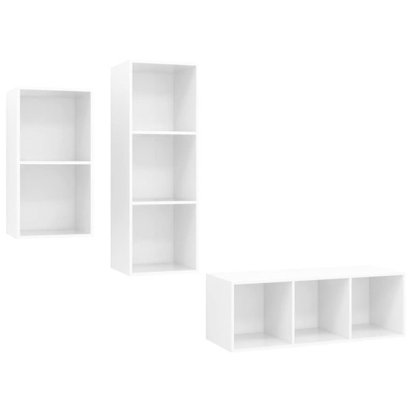 3 pcs conjunto de móveis de TV contraplacado branco brilhante - Image 2