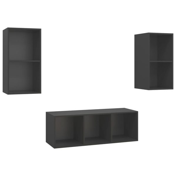3 pcs conjunto de móveis de TV contraplacado cinzento - Image 2