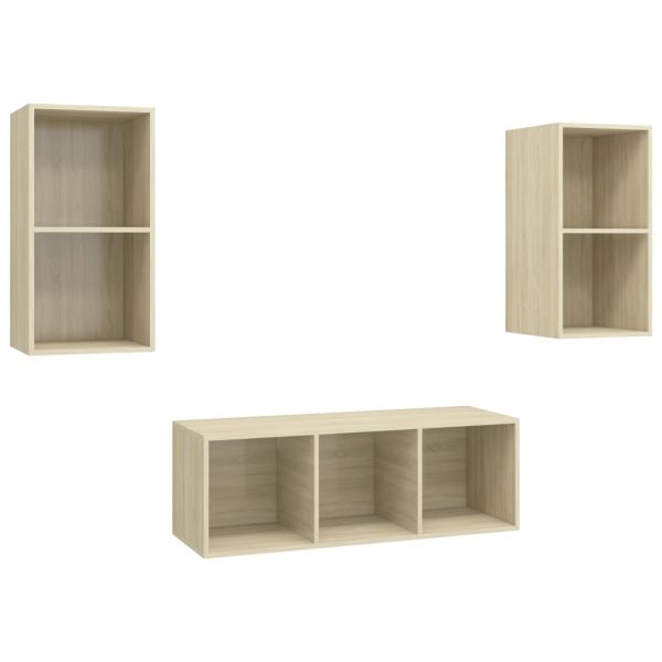 3 pcs conjunto de móveis de TV contraplacado carvalho sonoma - Image 2