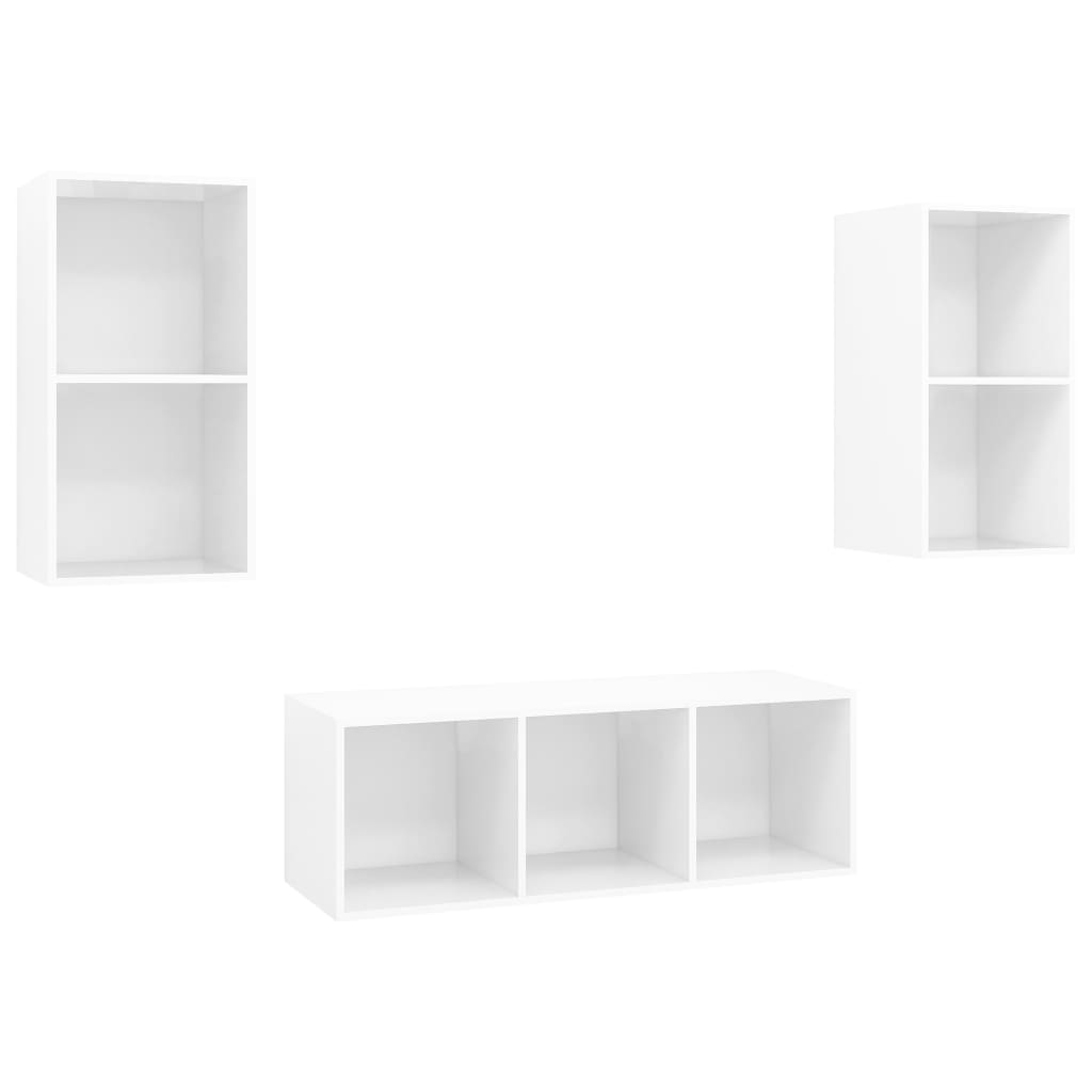 3 pcs conjunto de móveis de TV contraplacado branco brilhante - Image 2