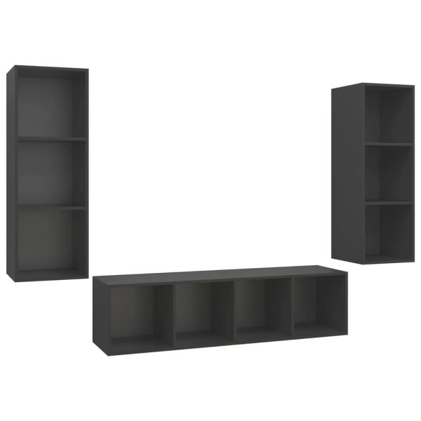 3 pcs conjunto de móveis de TV contraplacado cinzento - Image 2