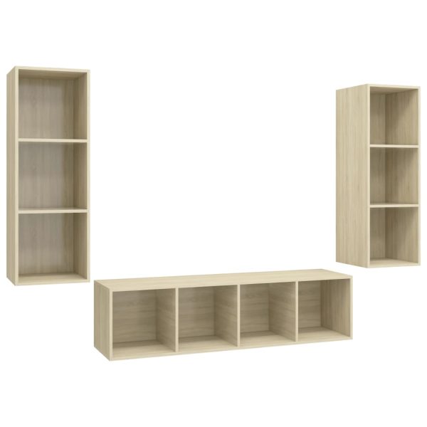 3 pcs conjunto de móveis de TV contraplacado carvalho sonoma - Image 2