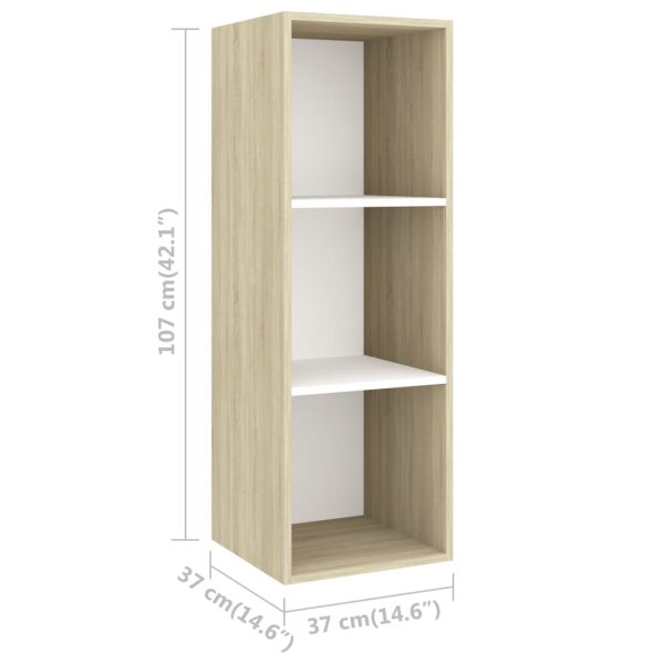 3 pcs conjunto móveis de TV contraplacado branco e carv. sonoma - Image 6