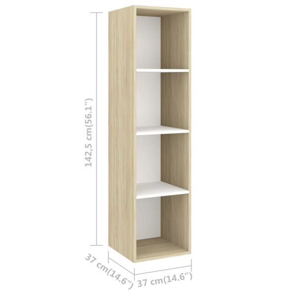 3 pcs conjunto móveis de TV contraplacado branco e carv. sonoma - Image 7