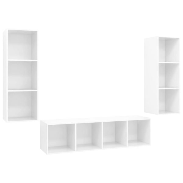 3 pcs conjunto de móveis de TV contraplacado branco brilhante - Image 2