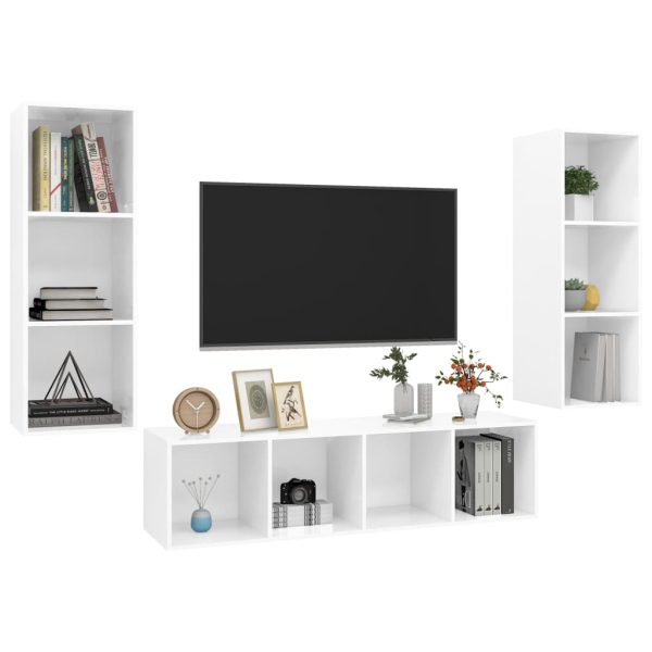 3 pcs conjunto de móveis de TV contraplacado branco brilhante - Image 3