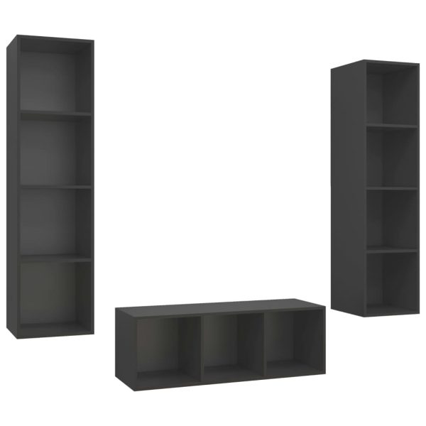 3 pcs conjunto de móveis de TV contraplacado cinzento - Image 2