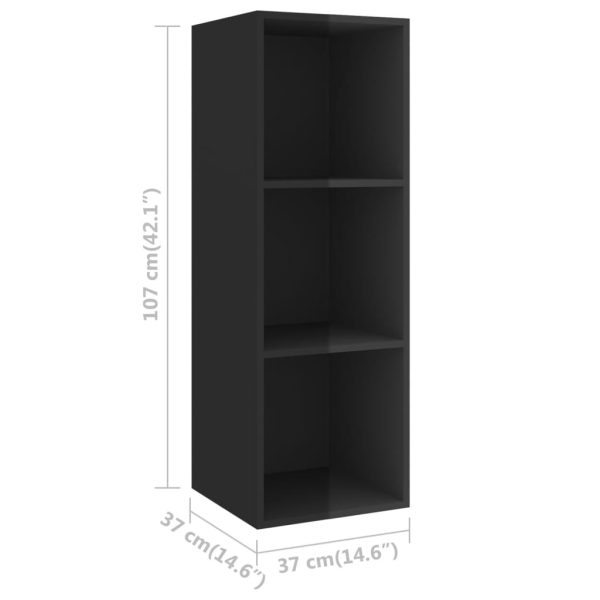 3 pcs conjunto de móveis de TV contraplacado preto brilhante - Image 6