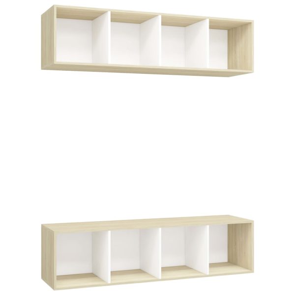Armários de parede p/ TV 2pcs contraplacado branco/carv. sonoma - Image 2