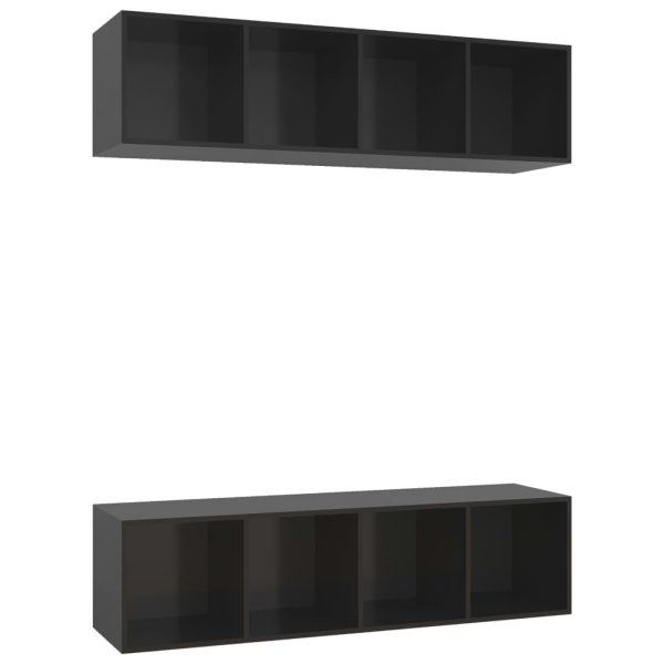 Armários de parede para TV 2 pcs contraplacado preto brilhante - Image 2