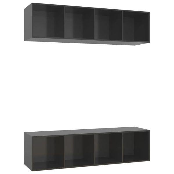 Armários de parede p/ TV 2 pcs contraplacado cinzento brilhante - Image 2