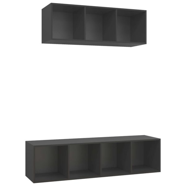 2 pcs conjunto de móveis de TV contraplacado cinzento - Image 2