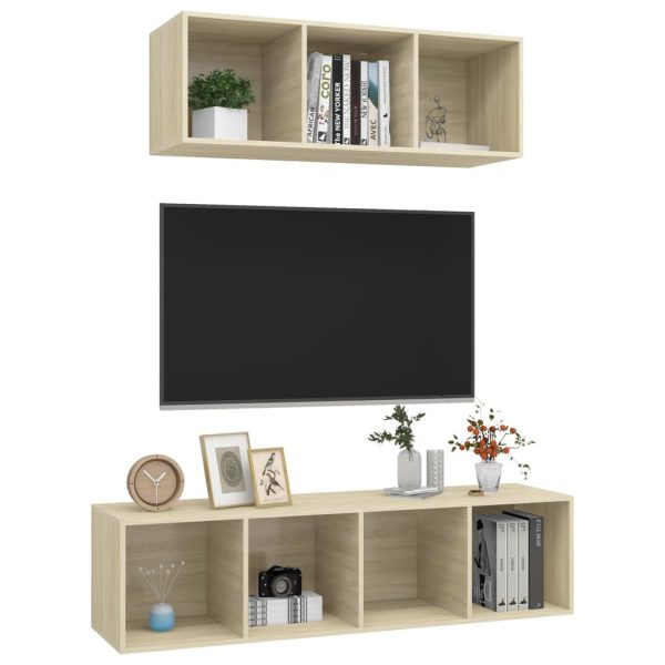 2 pcs conjunto de móveis de TV contraplacado carvalho sonoma - Image 3