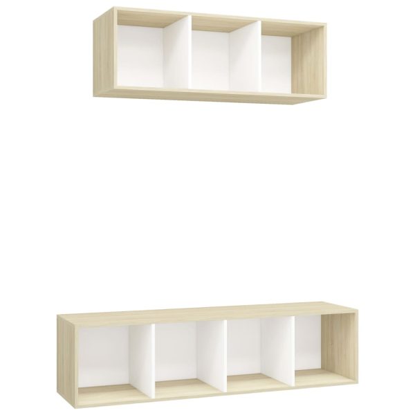 2 pcs conjunto móveis de TV contraplacado branco e carv. sonoma - Image 2